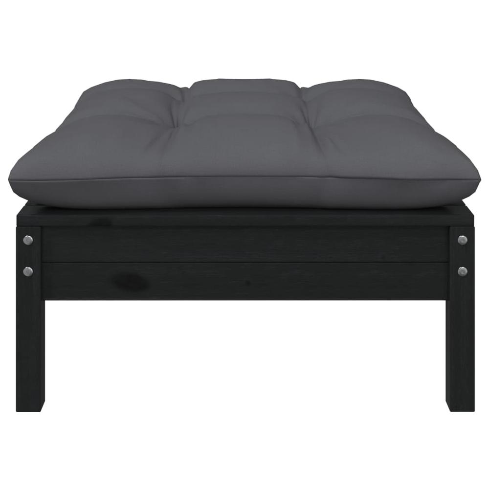 2-Seater Patio Sofa with Cushions Black Solid Pinewood. Picture 3
