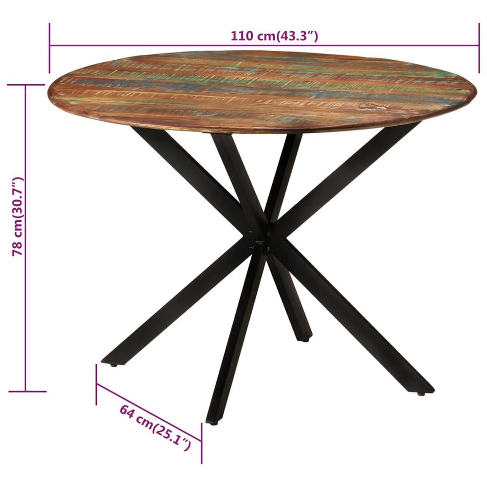 Dining Table Ã˜43.3"x30.7" Solid Wood Reclaimed and Steel. Picture 5