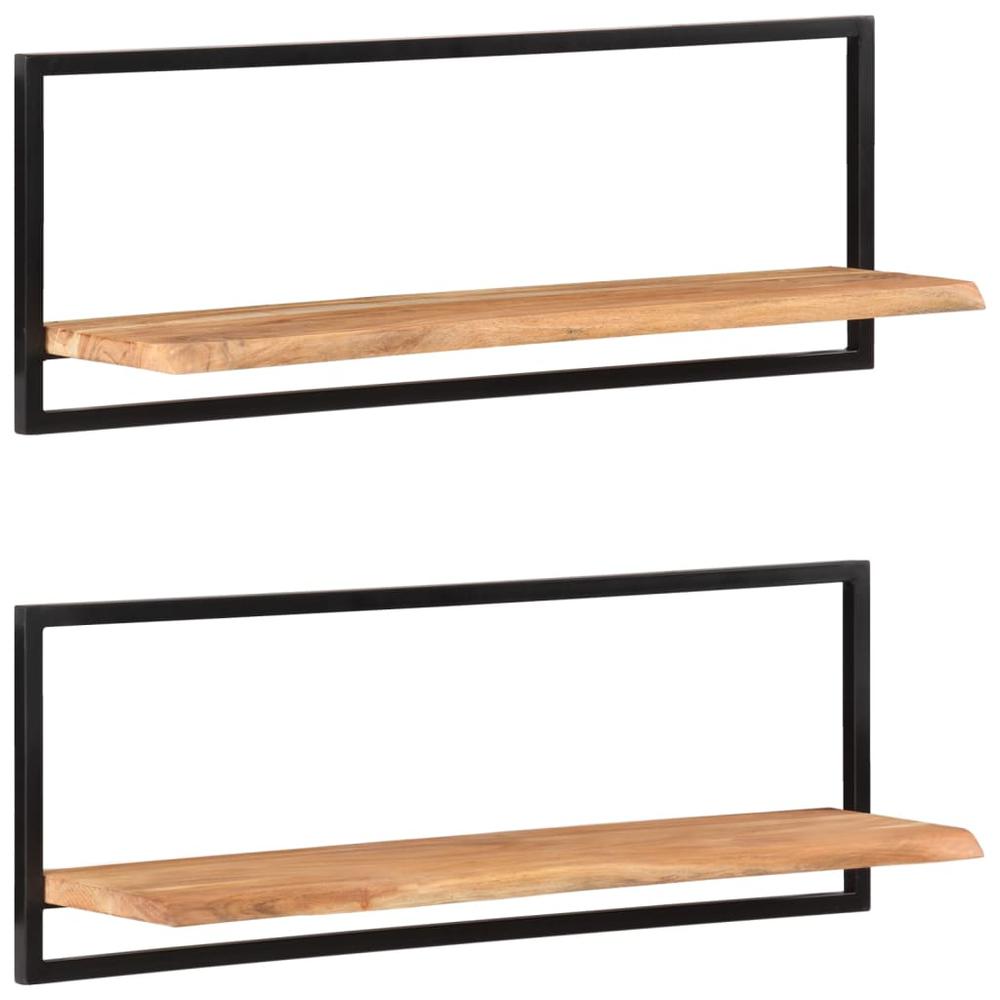 Wall Shelves 2 pcs 39.4"x9.4"x13.8" Solid Wood Acacia and Steel. Picture 10