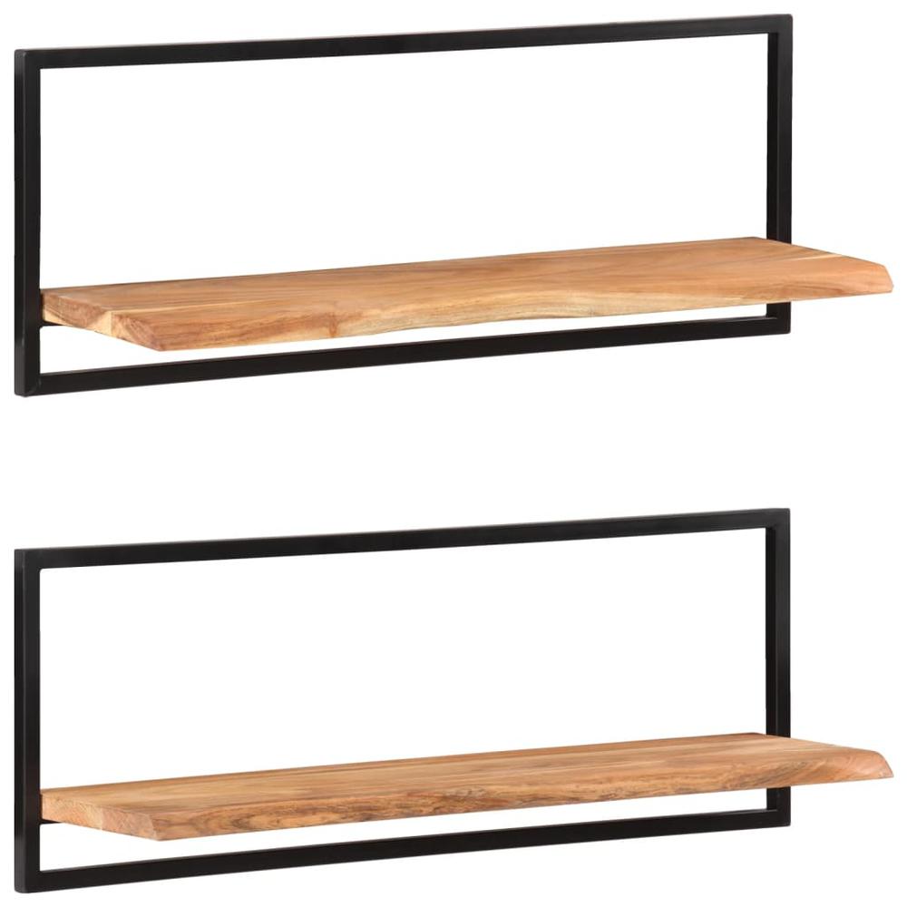 Wall Shelves 2 pcs 39.4"x9.4"x13.8" Solid Wood Acacia and Steel. Picture 7