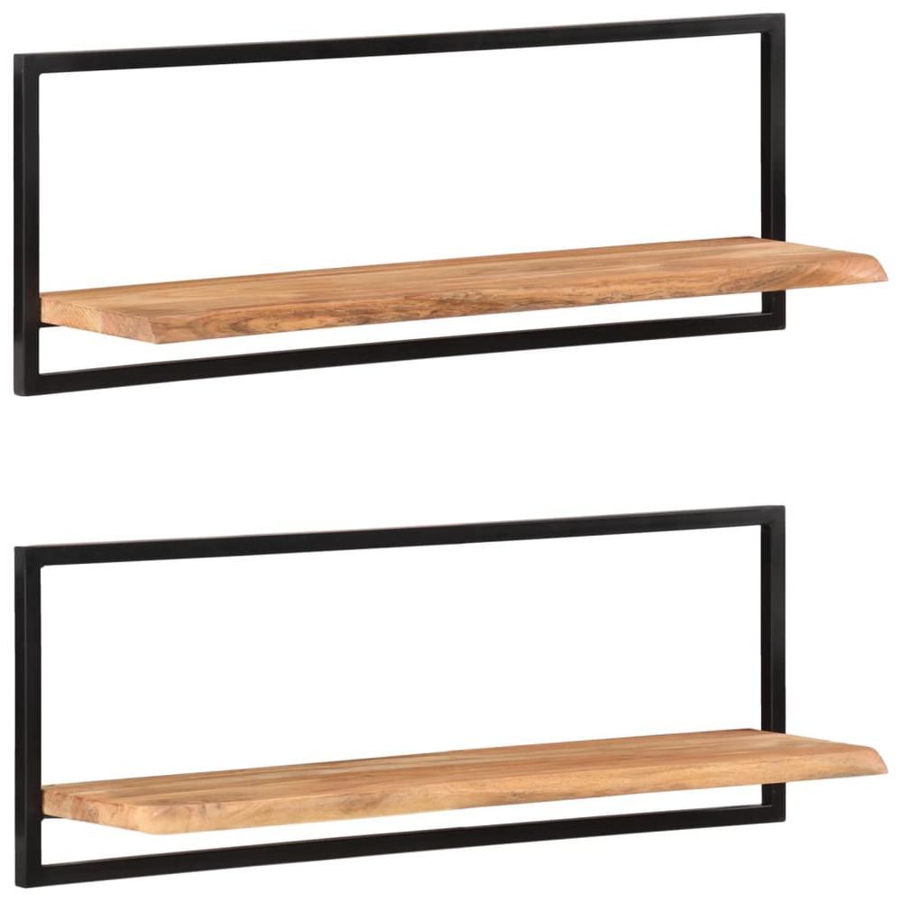 Wall Shelves 2 pcs 39.4"x9.4"x13.8" Solid Wood Acacia and Steel. Picture 9