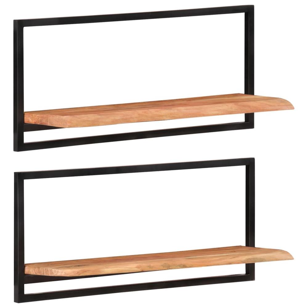 Wall Shelves 2 pcs 31.5"x9.8"x13.8" Solid Wood Acacia and Steel. Picture 10