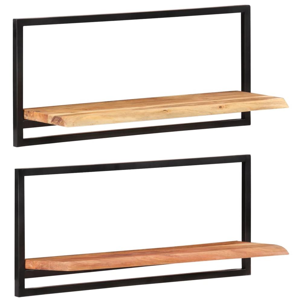 Wall Shelves 2 pcs 31.5"x9.8"x13.8" Solid Wood Acacia and Steel. Picture 7