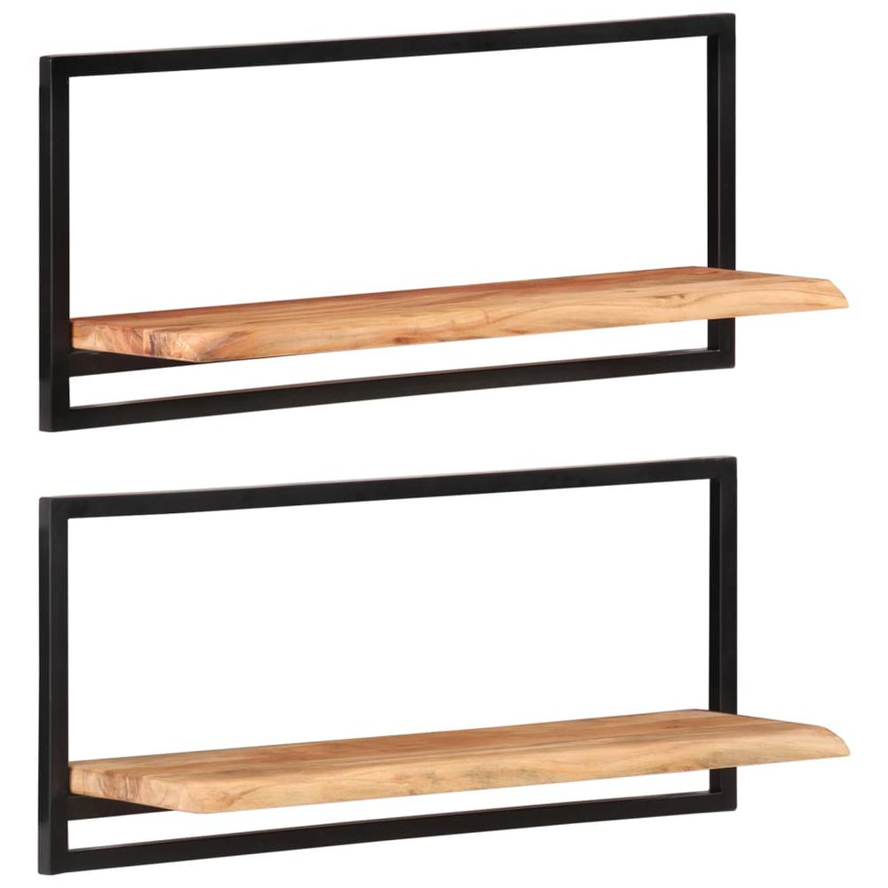Wall Shelves 2 pcs 31.5"x9.8"x13.8" Solid Wood Acacia and Steel. Picture 8