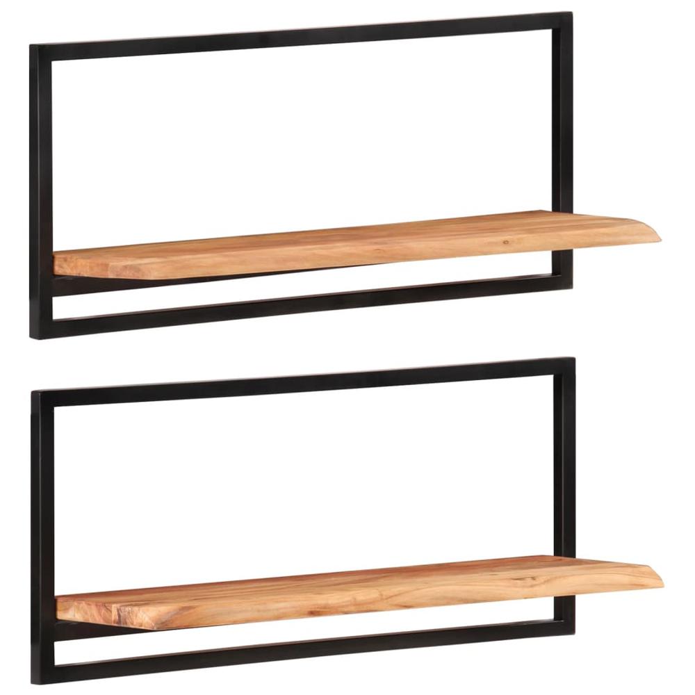 Wall Shelves 2 pcs 31.5"x9.8"x13.8" Solid Wood Acacia and Steel. Picture 9