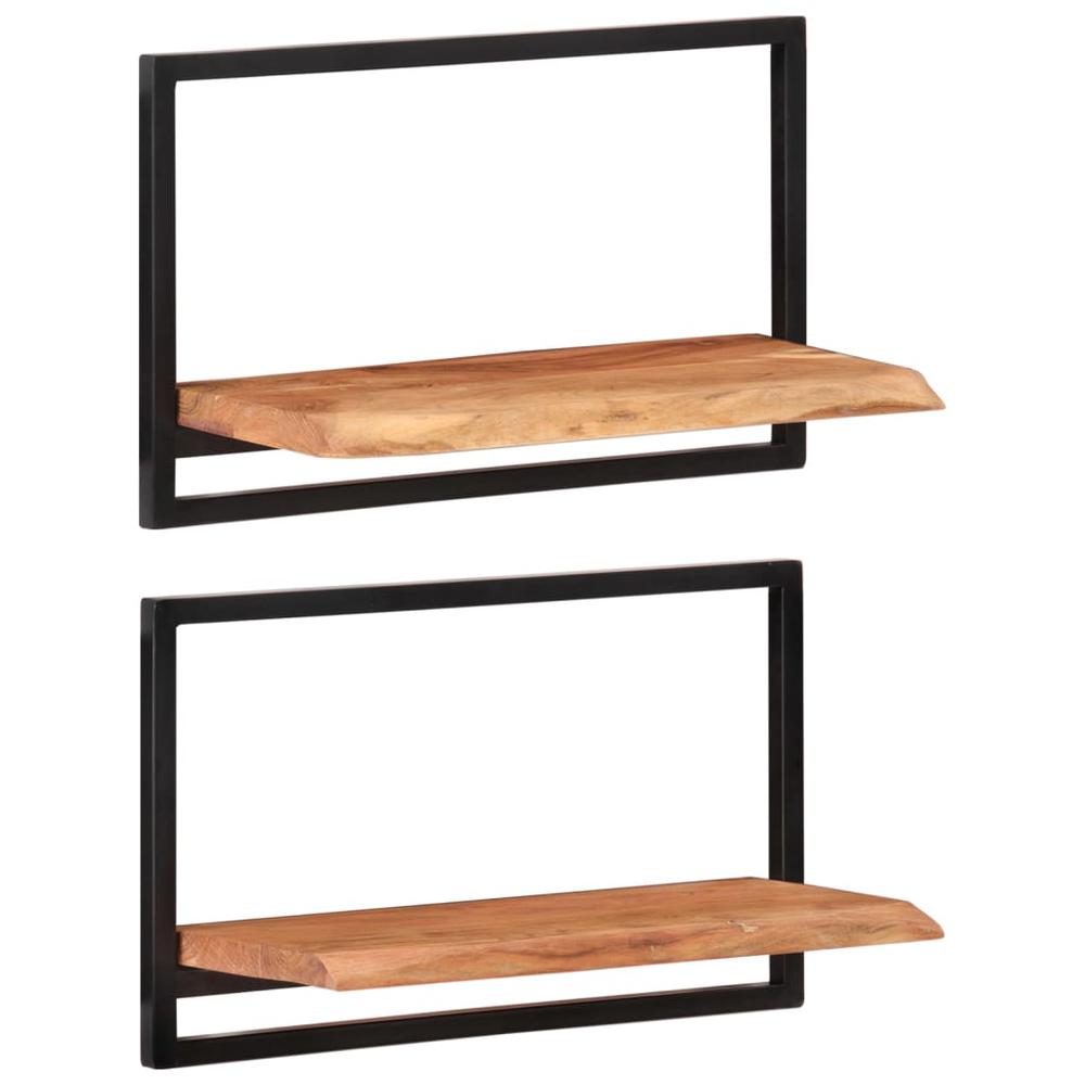 Wall Shelves 2 pcs 23.6"x9.8"x13.8" Solid Wood Acacia and Steel. Picture 10