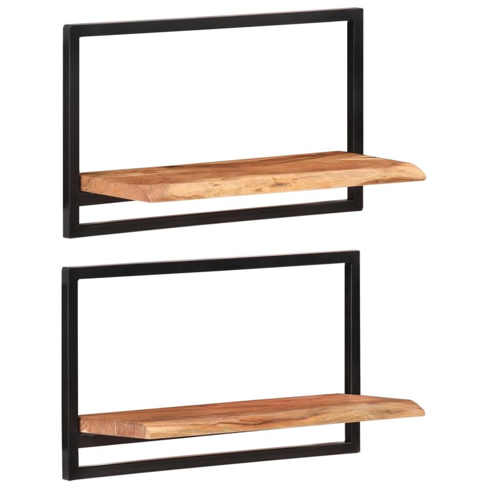 Wall Shelves 2 pcs 23.6"x9.8"x13.8" Solid Wood Acacia and Steel. Picture 7
