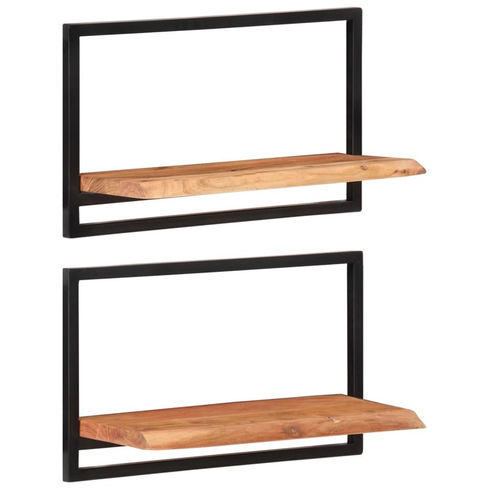 Wall Shelves 2 pcs 23.6"x9.8"x13.8" Solid Wood Acacia and Steel. Picture 8