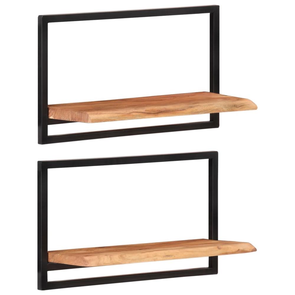Wall Shelves 2 pcs 23.6"x9.8"x13.8" Solid Wood Acacia and Steel. Picture 9