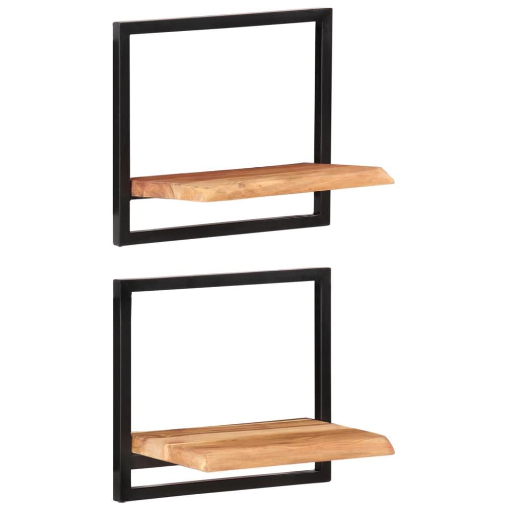 Wall Shelves 2 pcs 15.7"x9.4"x13.8" Solid Wood Acacia and Steel. Picture 10