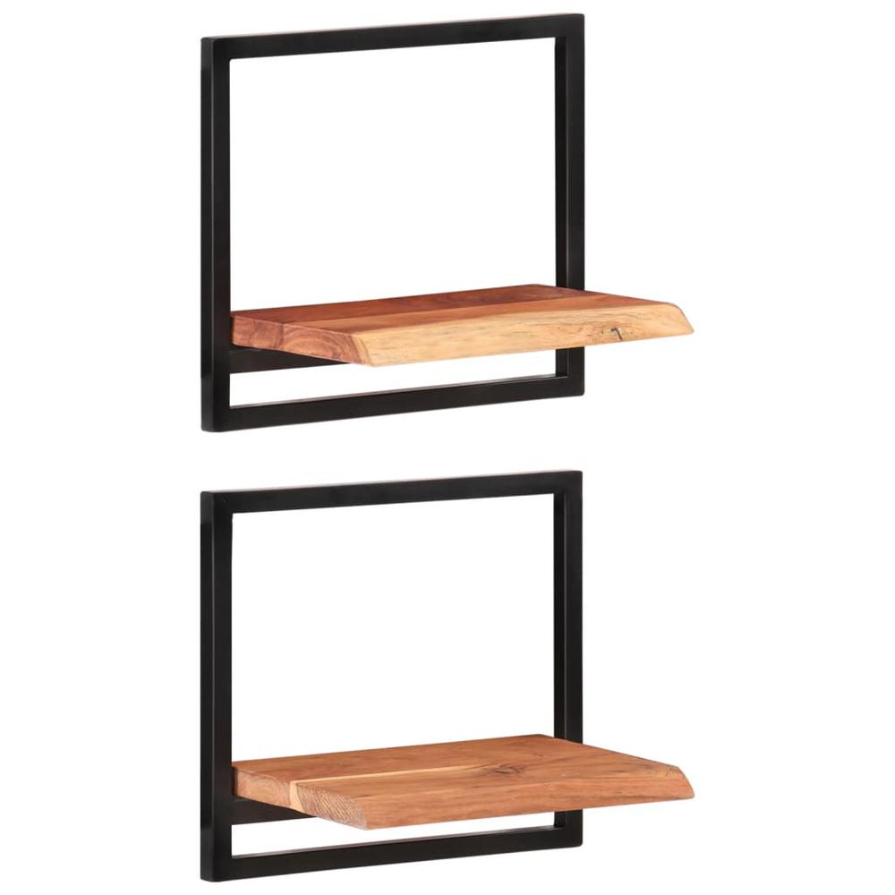 Wall Shelves 2 pcs 15.7"x9.4"x13.8" Solid Wood Acacia and Steel. Picture 7