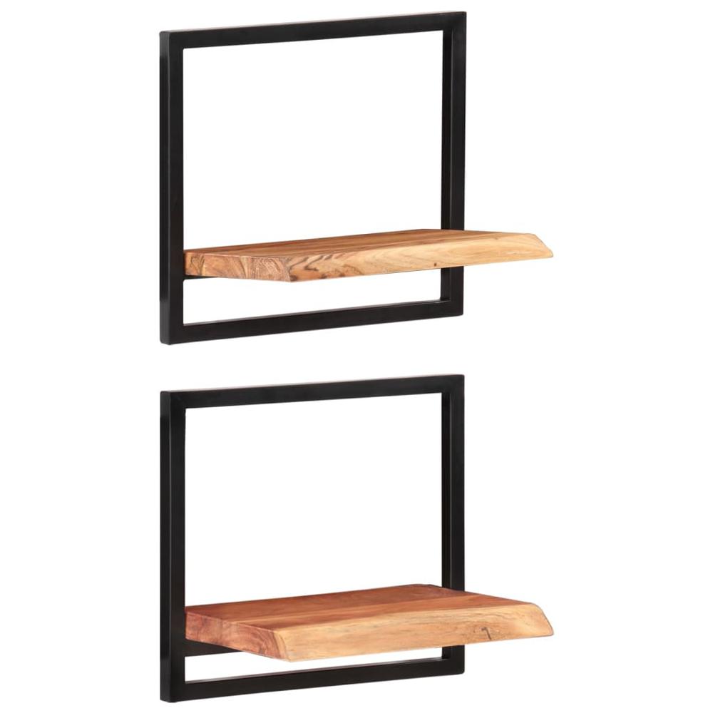 Wall Shelves 2 pcs 15.7"x9.4"x13.8" Solid Wood Acacia and Steel. Picture 9