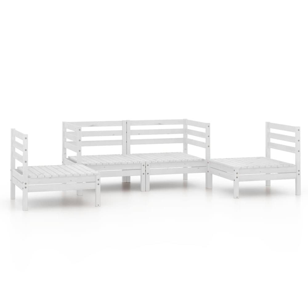 4 Piece Patio Lounge Set White Solid Pinewood. Picture 1