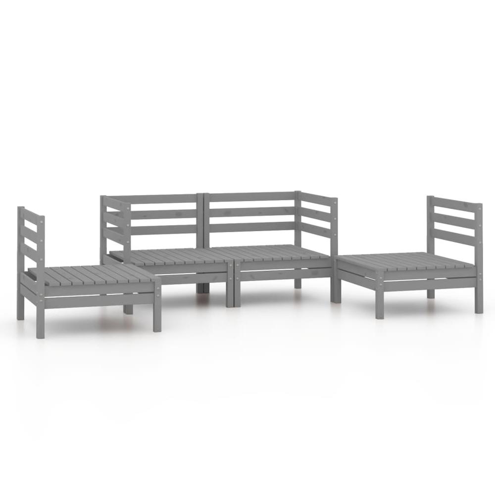4 Piece Patio Lounge Set Gray Solid Pinewood. Picture 1