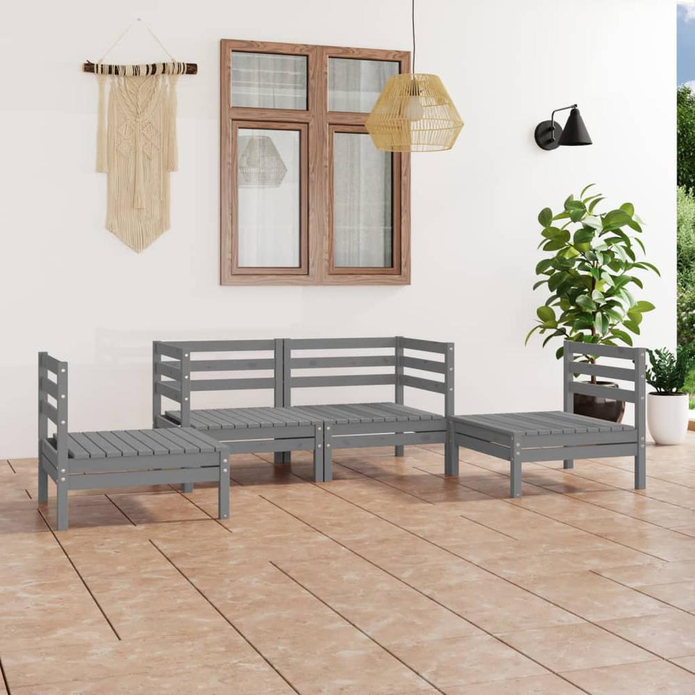 4 Piece Patio Lounge Set Gray Solid Pinewood. Picture 11