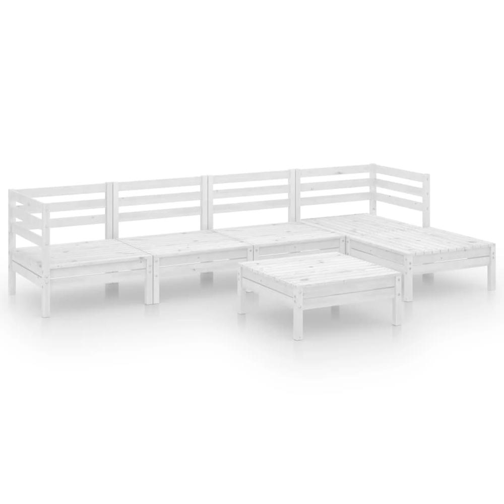 6 Piece Patio Lounge Set Solid Pinewood White. Picture 1