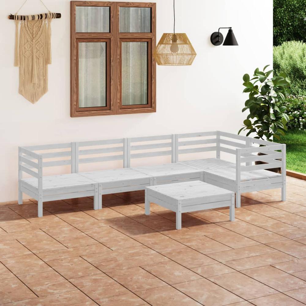 6 Piece Patio Lounge Set Solid Pinewood White. Picture 8