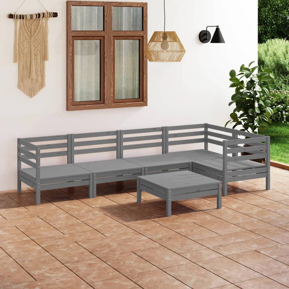 6 Piece Patio Lounge Set Solid Pinewood Gray. Picture 8
