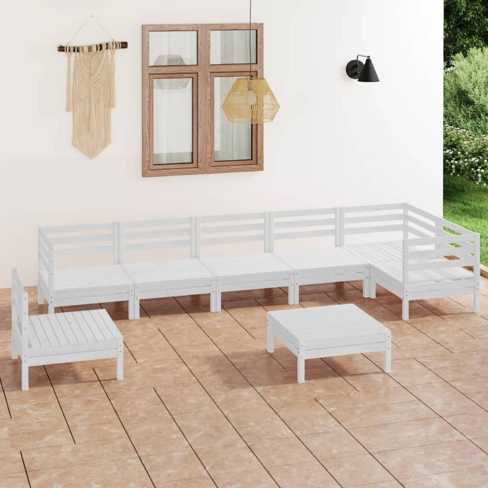 8 Piece Patio Lounge Set Solid Pinewood White. Picture 8