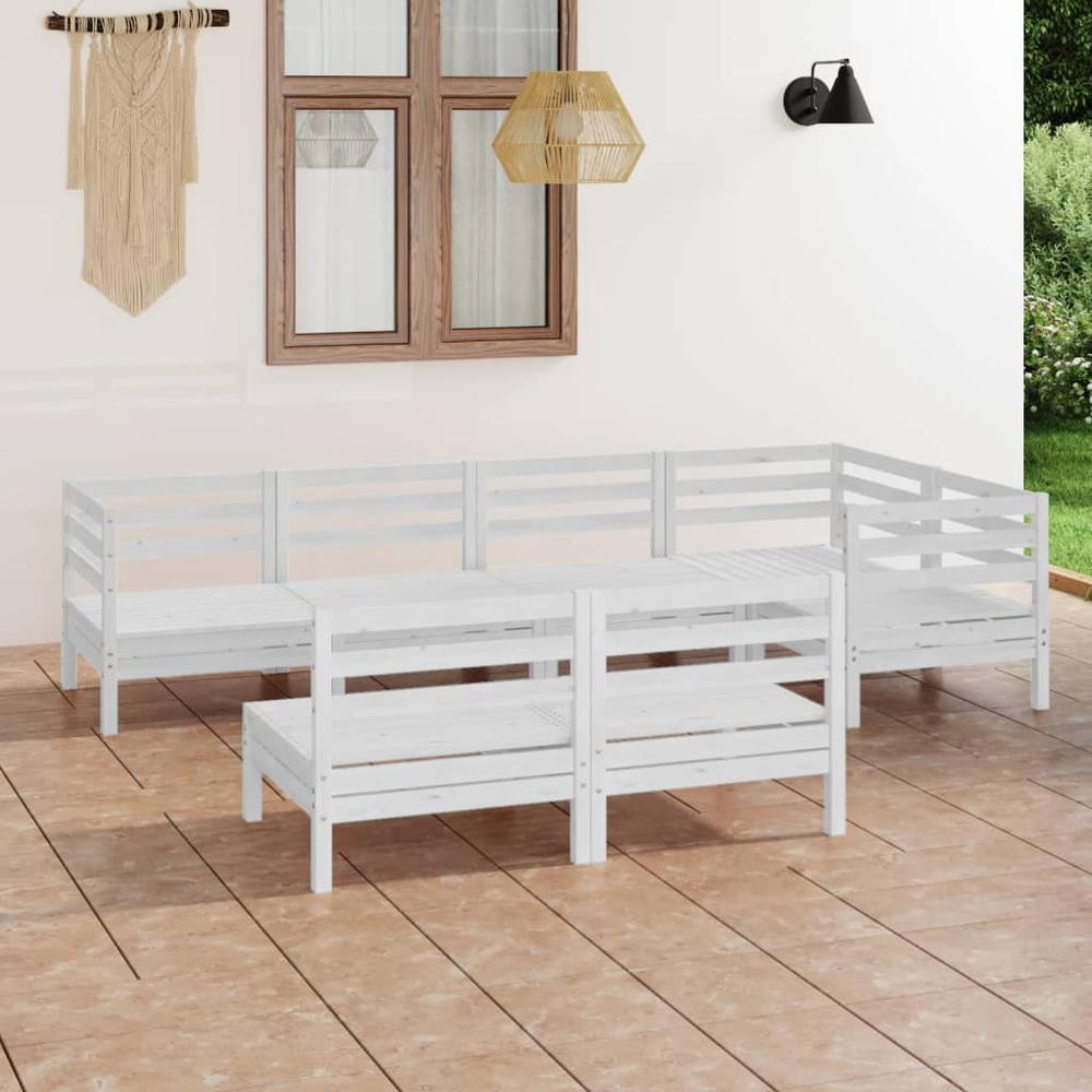 7 Piece Patio Lounge Set Solid Pinewood White. Picture 6
