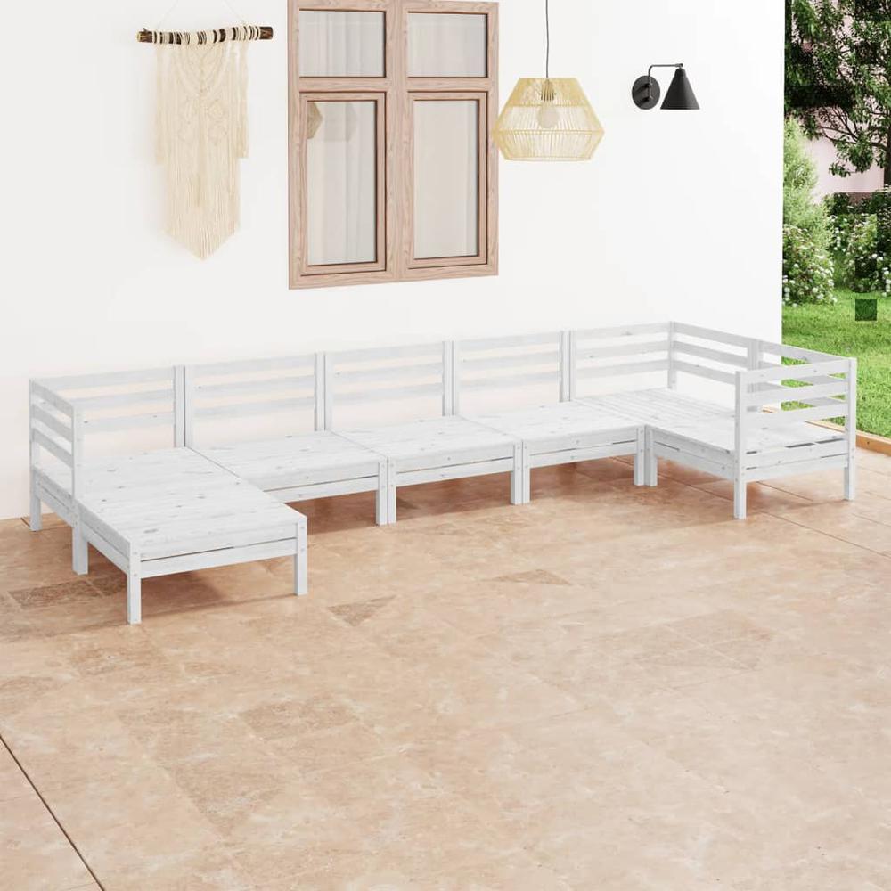 7 Piece Patio Lounge Set Solid Pinewood White. Picture 8