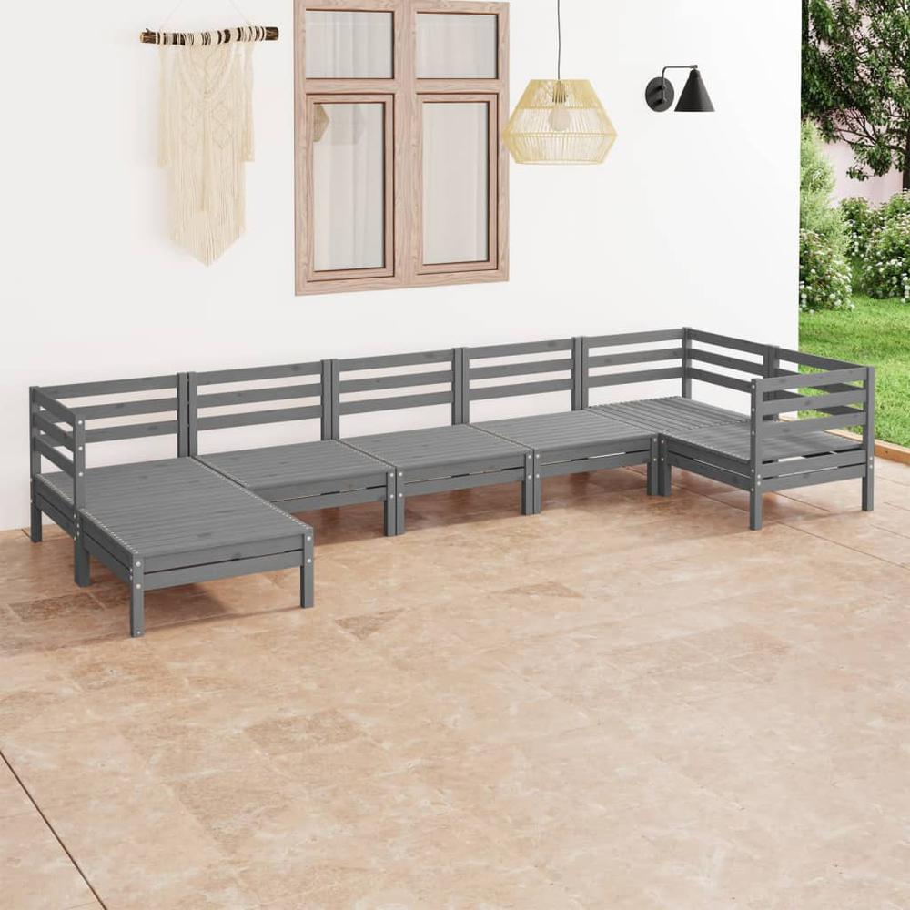 7 Piece Patio Lounge Set Solid Pinewood Gray. Picture 8