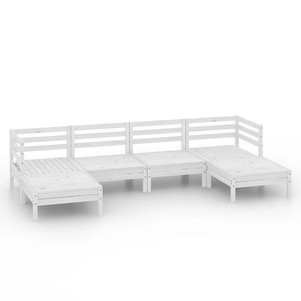 6 Piece Patio Lounge Set White Solid Pinewood. Picture 1