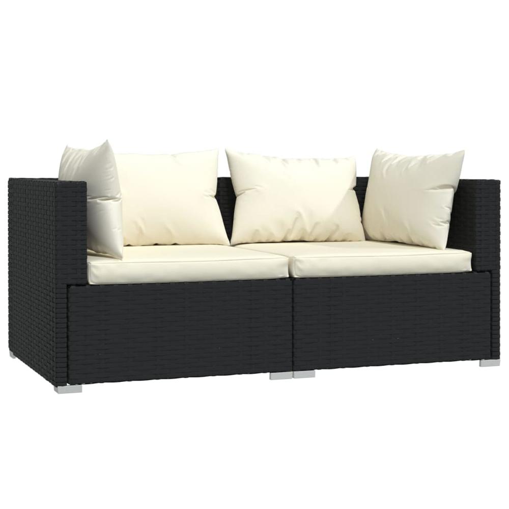 Patio Furniture Set 3 Piece with Cushions Black Poly Rattan. Picture 2