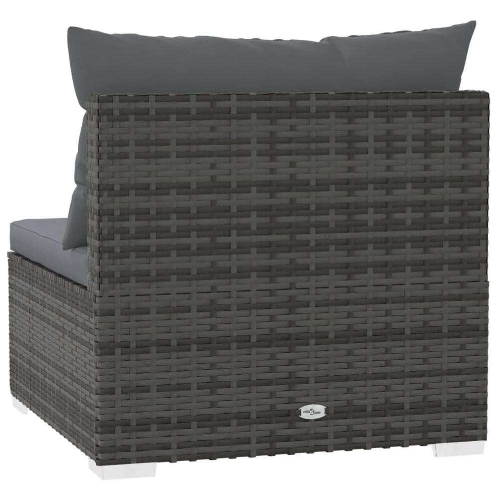 vidaXL Patio Middle Sofa with Cushions Gray Poly Rattan. Picture 4