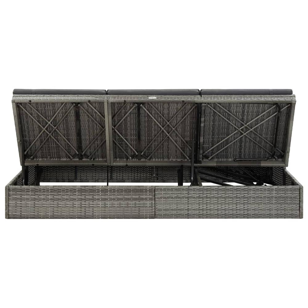 vidaXL Convertible Sun Bed with Cushions Poly Rattan Dark Gray. Picture 6
