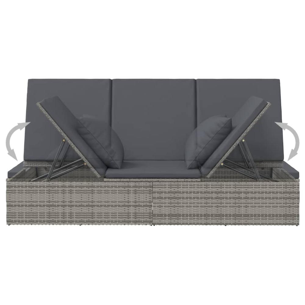 vidaXL Convertible Sun Bed with Cushions Poly Rattan Dark Gray. Picture 7