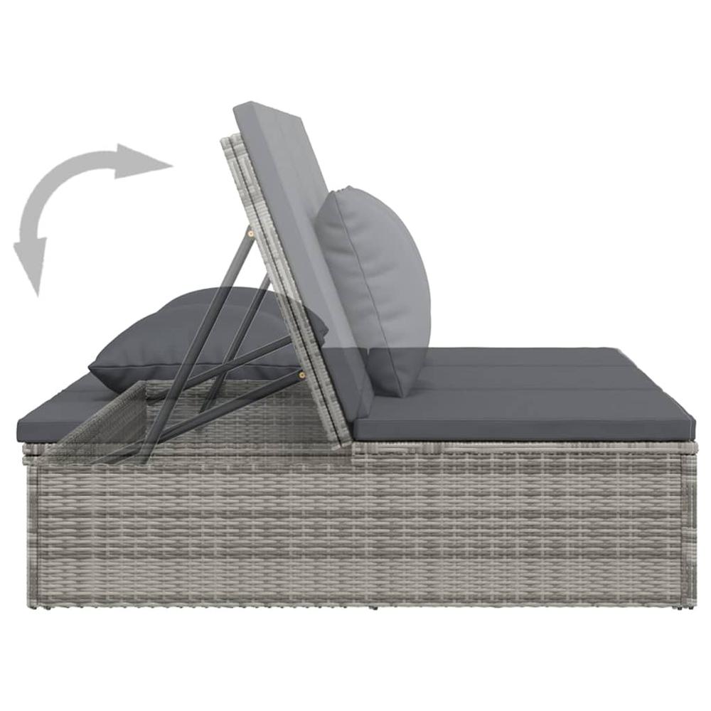vidaXL Convertible Sun Bed with Cushions Poly Rattan Dark Gray. Picture 8