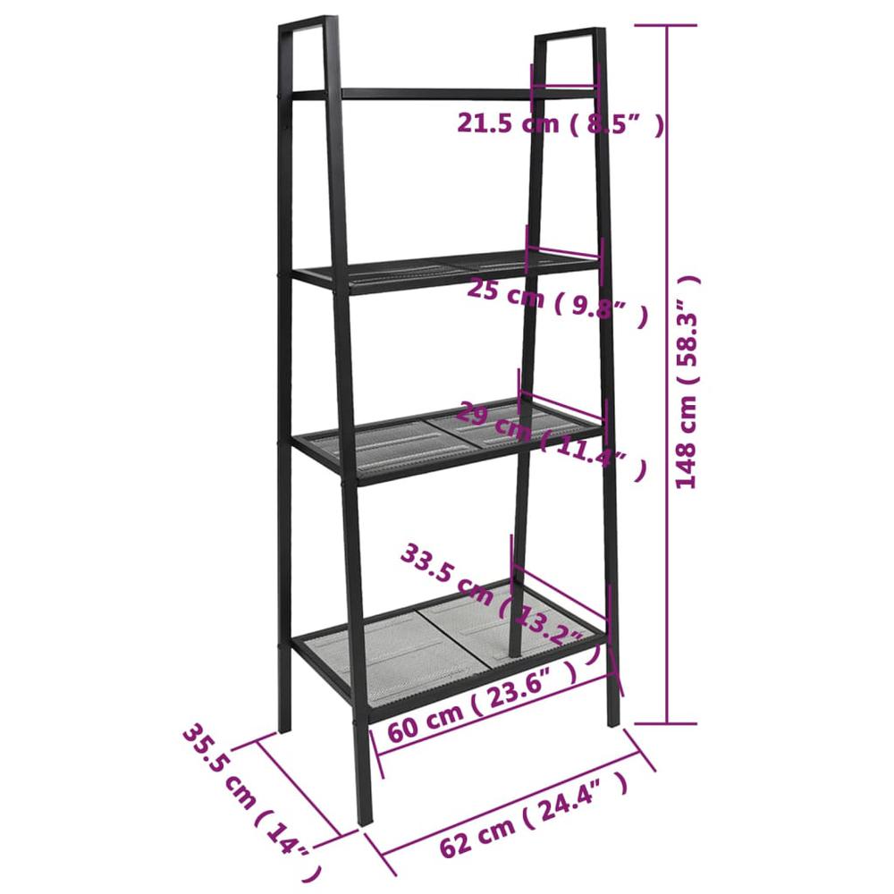 vidaXL Ladder Bookcase 4 Tiers Metal Anthracite. Picture 6