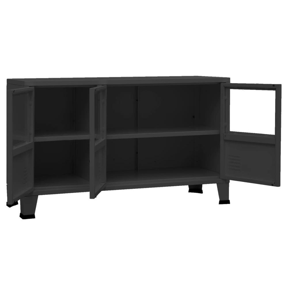 vidaXL Industrial Sideboard Black 41.3"x13.8"x24.4" Metal and Glass. Picture 6