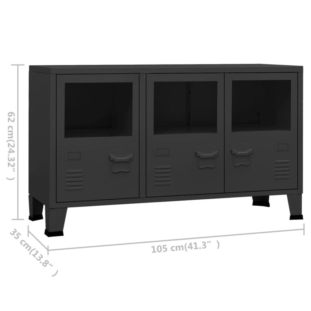 vidaXL Industrial Sideboard Black 41.3"x13.8"x24.4" Metal and Glass. Picture 9