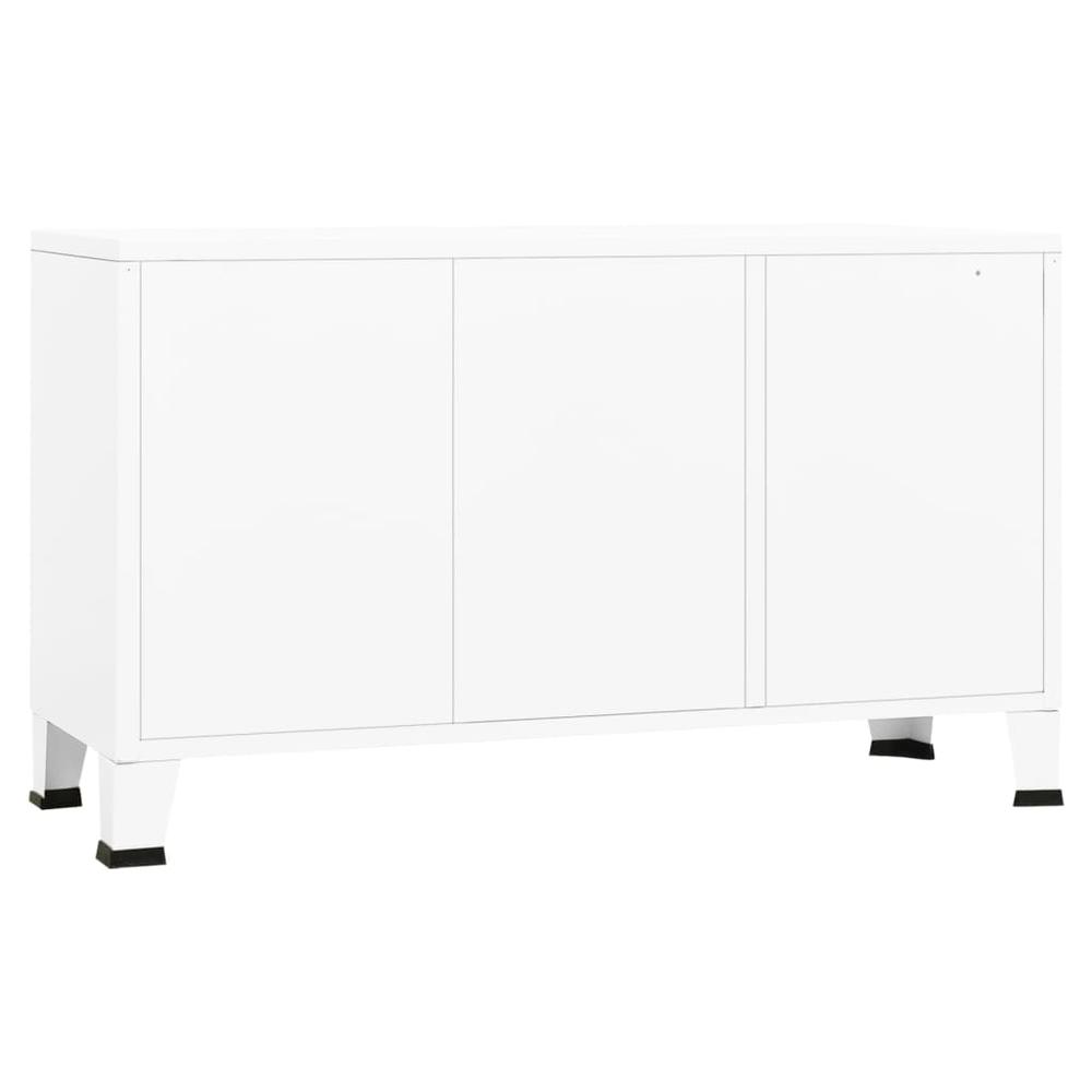 vidaXL Industrial Sideboard White 41.3"x13.8"x24.4" Metal and Glass. Picture 5