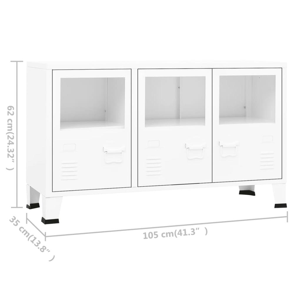 vidaXL Industrial Sideboard White 41.3"x13.8"x24.4" Metal and Glass. Picture 9