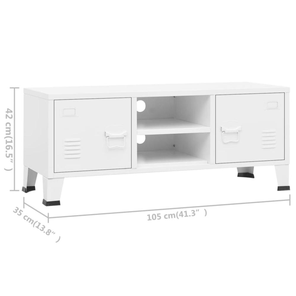 vidaXL Industrial TV Cabinet White 41.3"x13.8"x16.5" Metal. Picture 9