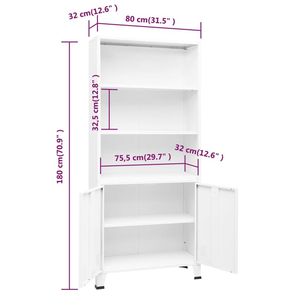 vidaXL Industrial Bookshelf White 31.5"x12.6"x70.9" Steel. Picture 8