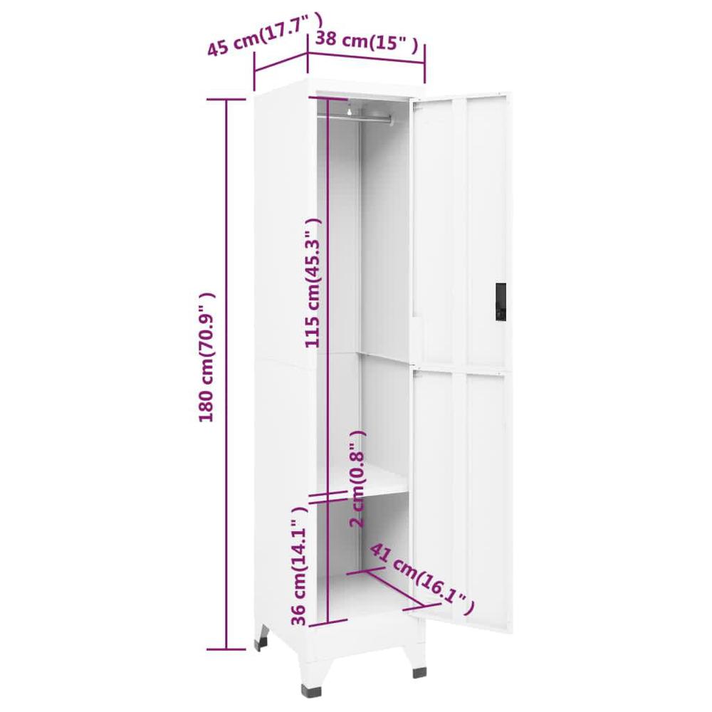 vidaXL Locker Cabinet White 15"x17.7"x70.9" Steel, 339772. Picture 8