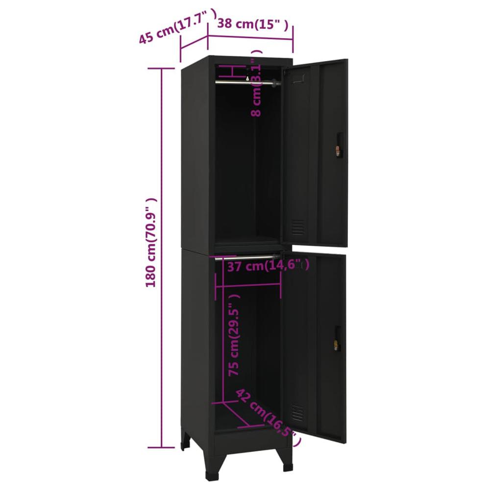 vidaXL Locker Cabinet Black 15"x17.7"x70.9" Steel, 339778. Picture 8
