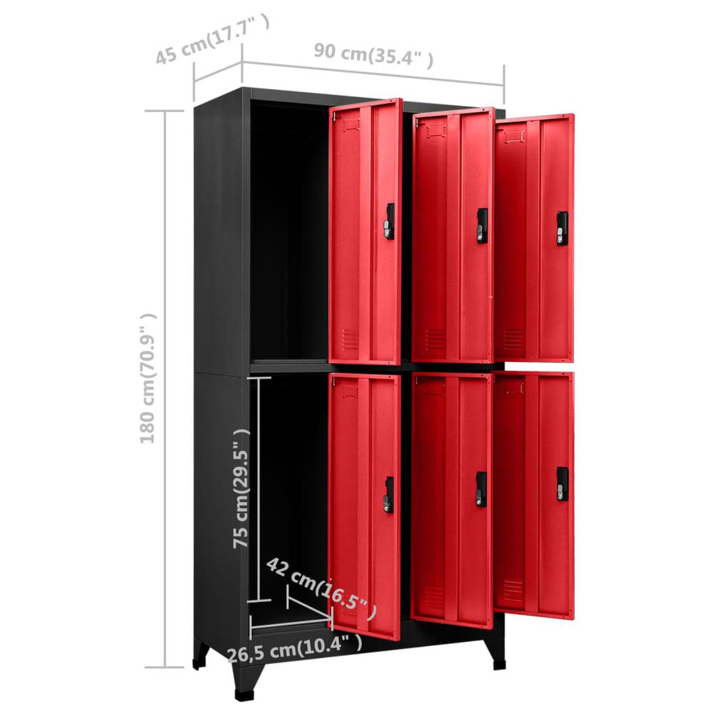Locker Cabinet Anthracite and Red 35.4"x17.7"x70.9" Steel. Picture 7