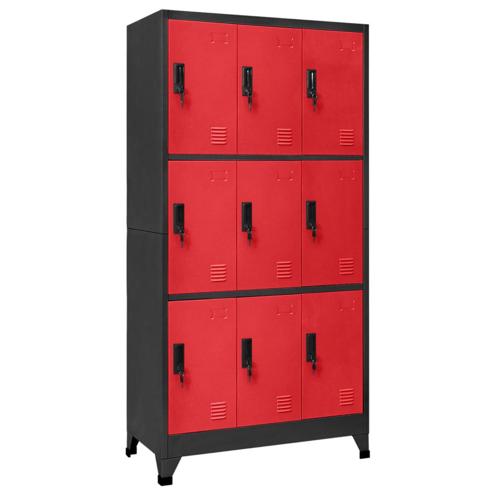 Locker Cabinet Anthracite and Red 35.4"x17.7"x70.9" Steel. Picture 9