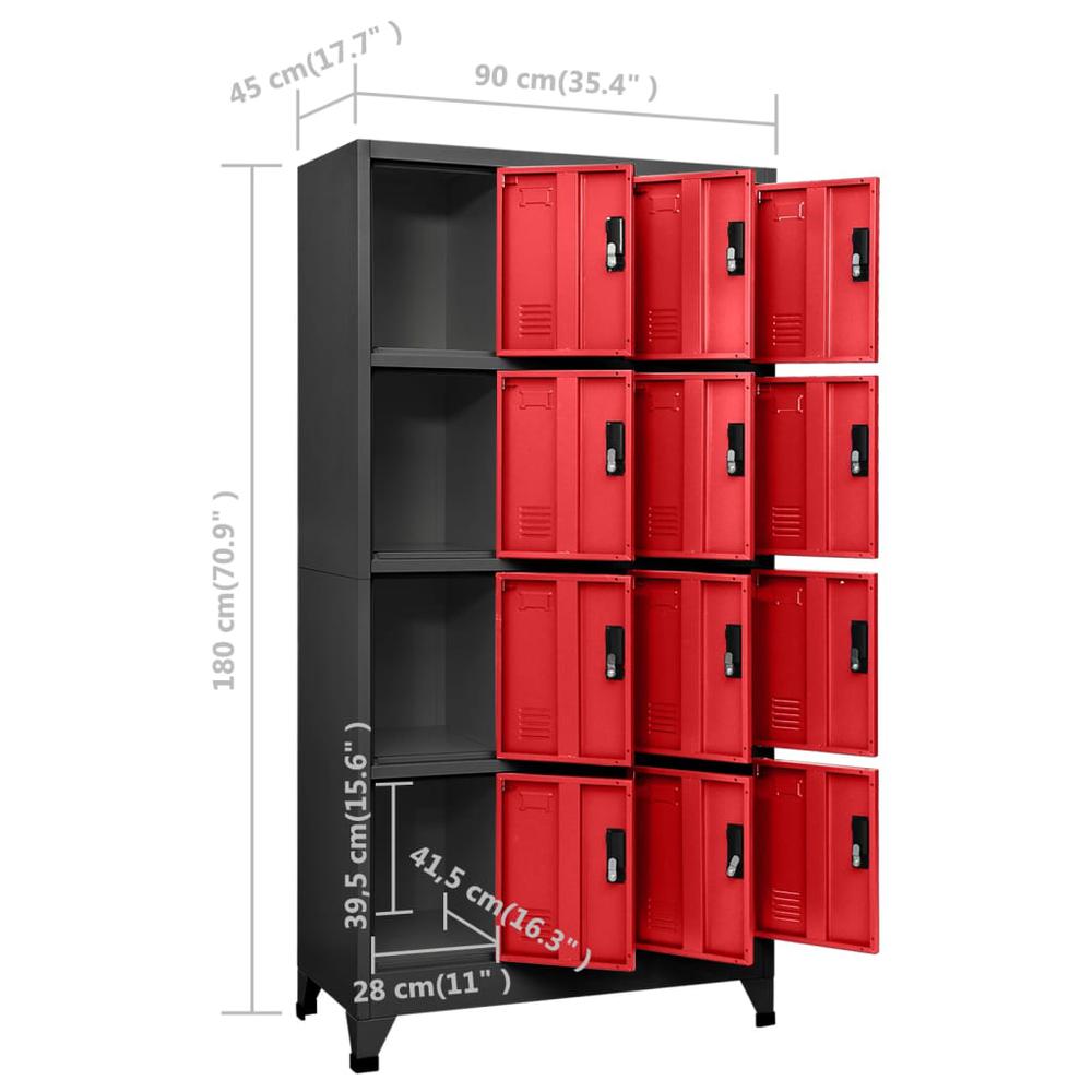 Locker Cabinet Anthracite and Red 35.4"x17.7"x70.9" Steel. Picture 7
