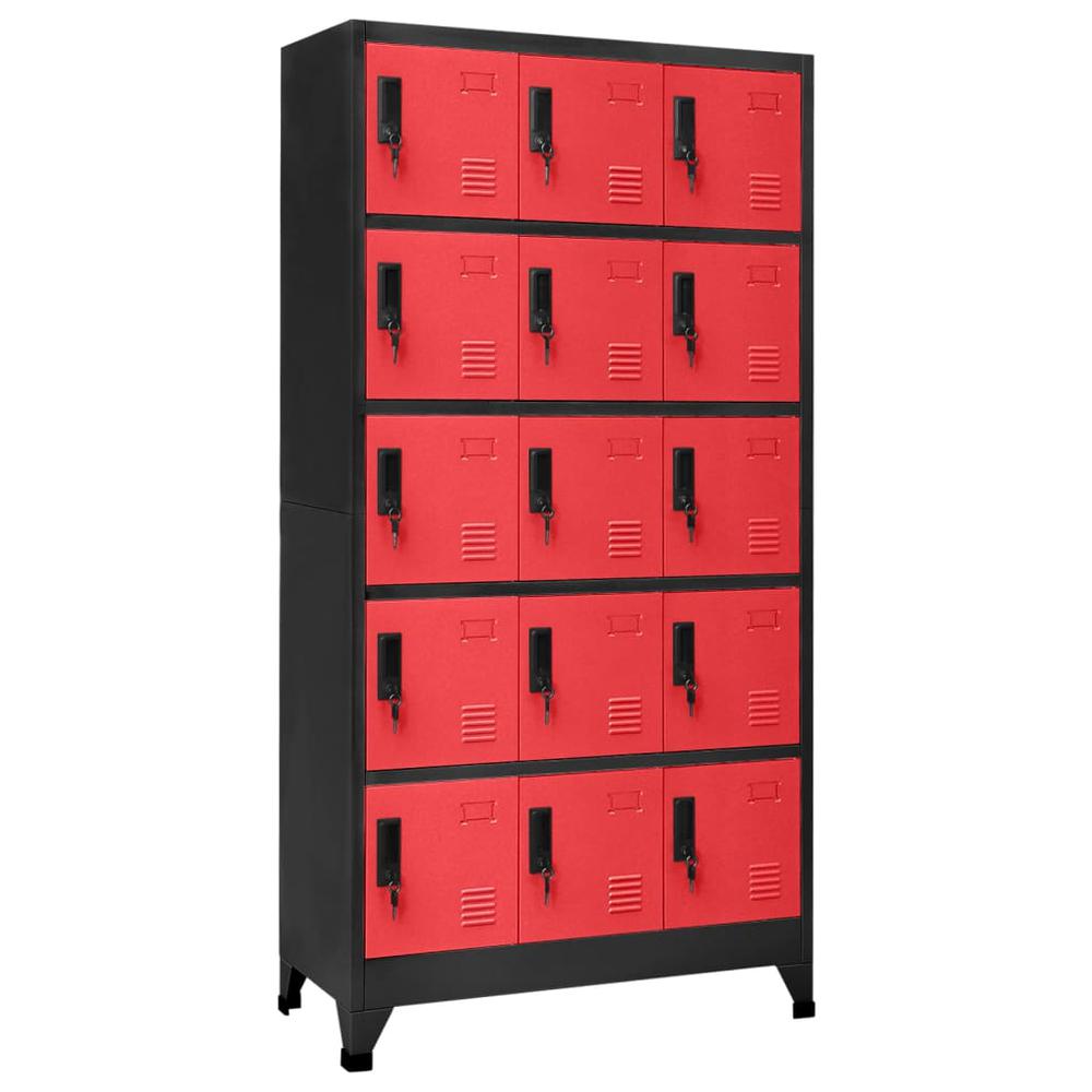 Locker Cabinet Anthracite and Red 35.4"x15.7"x70.9" Steel. Picture 9