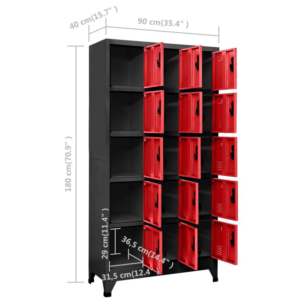 Locker Cabinet Anthracite and Red 35.4"x15.7"x70.9" Steel. Picture 7