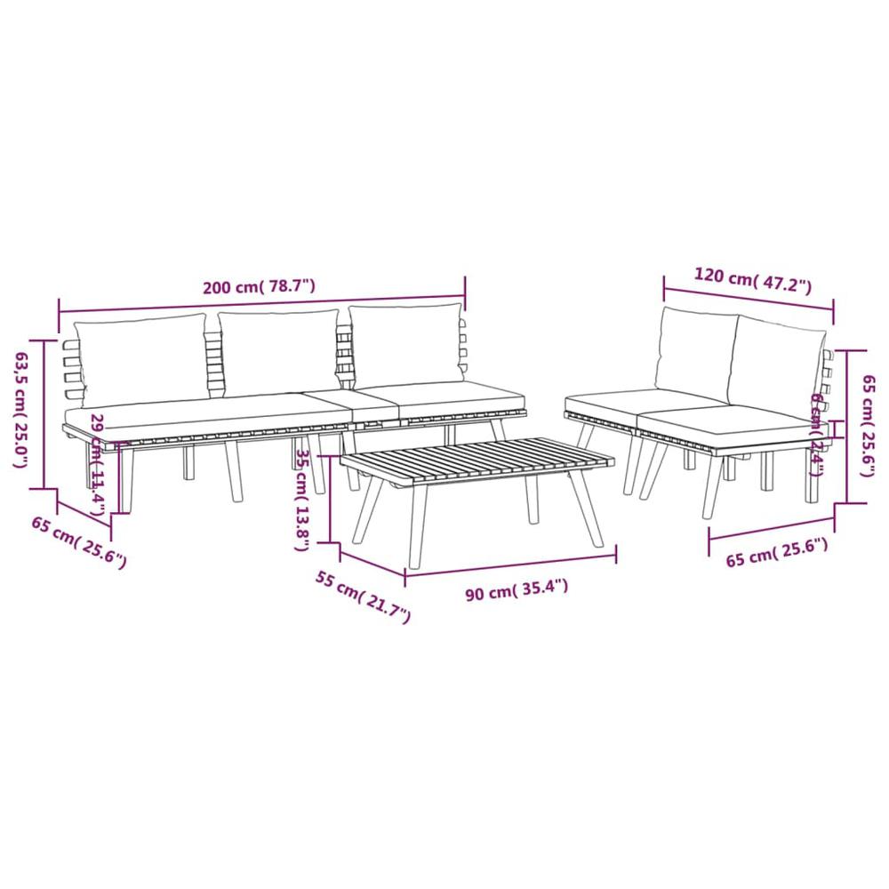 vidaXL 4 Piece Patio Lounge Set with Cushions Solid Acacia Wood, 3087010. Picture 10