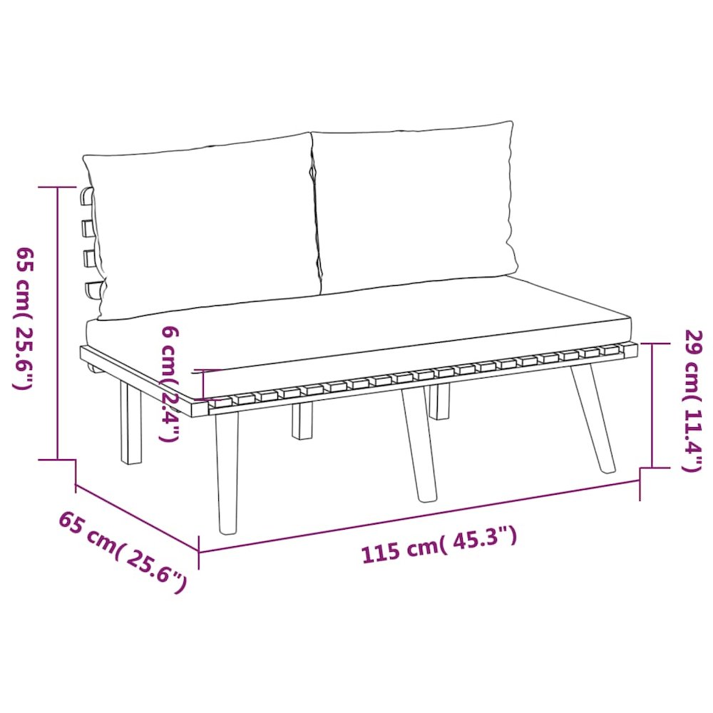 vidaXL 5 Piece Patio Lounge Set with Cushions Solid Acacia Wood, 3087011. Picture 11