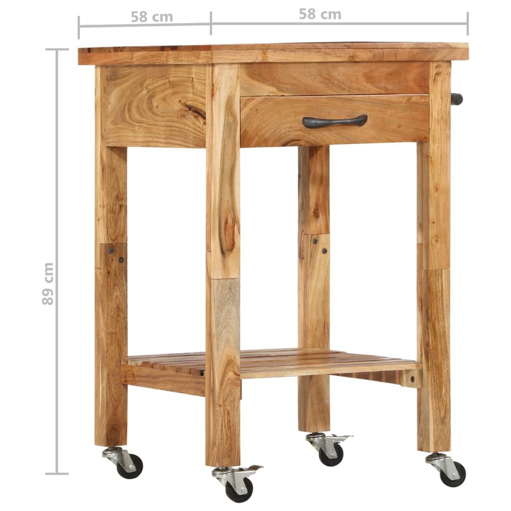 vidaXL Kitchen Trolley 22.8"x22.8"x35" Solid Wood Acacia. Picture 8