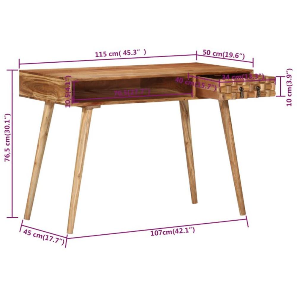 vidaXL Writing Desk 45.3"x19.7"x29.9" Solid Wood Acacia. Picture 9
